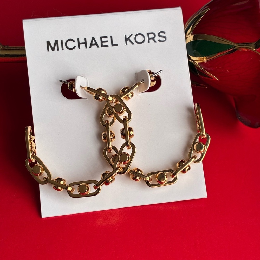 Michael Kors Earrings,Michael Kors Gold Chain Hoop Earrings - Picture 3 of 9